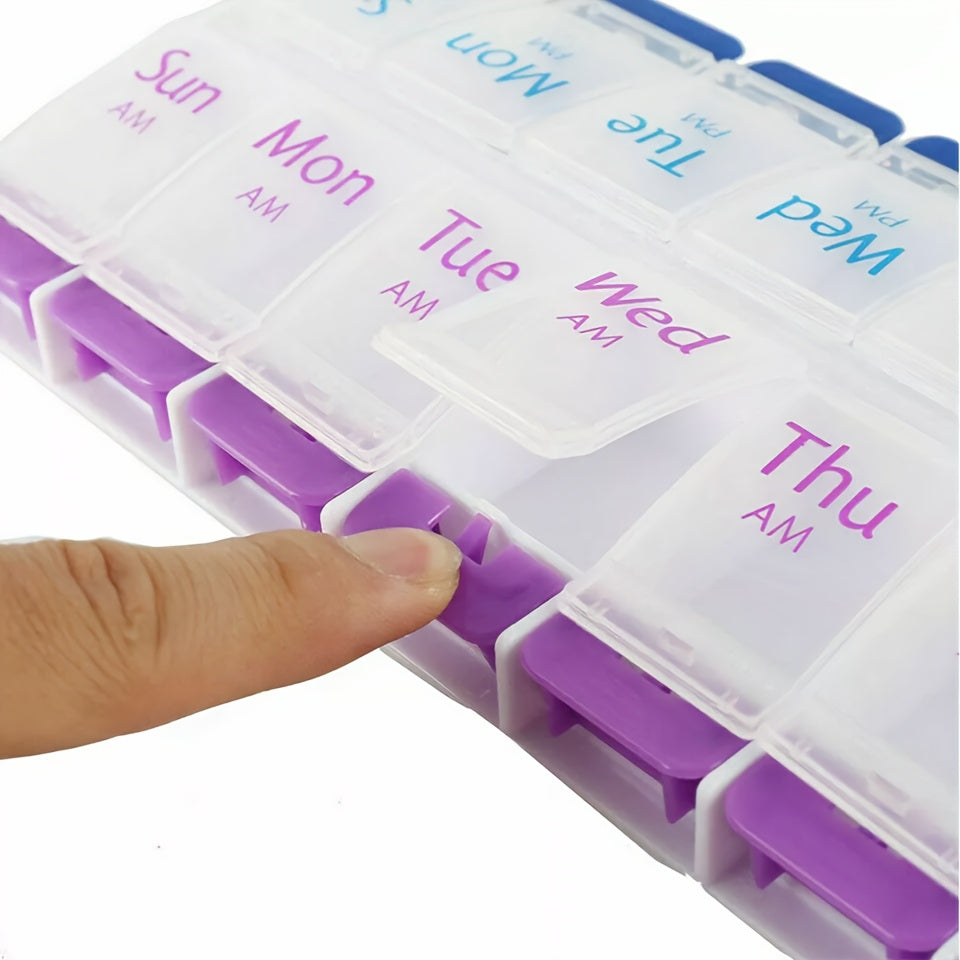 Compact 14-Compartment Pill Organizer Portable Dustproof Travel Case