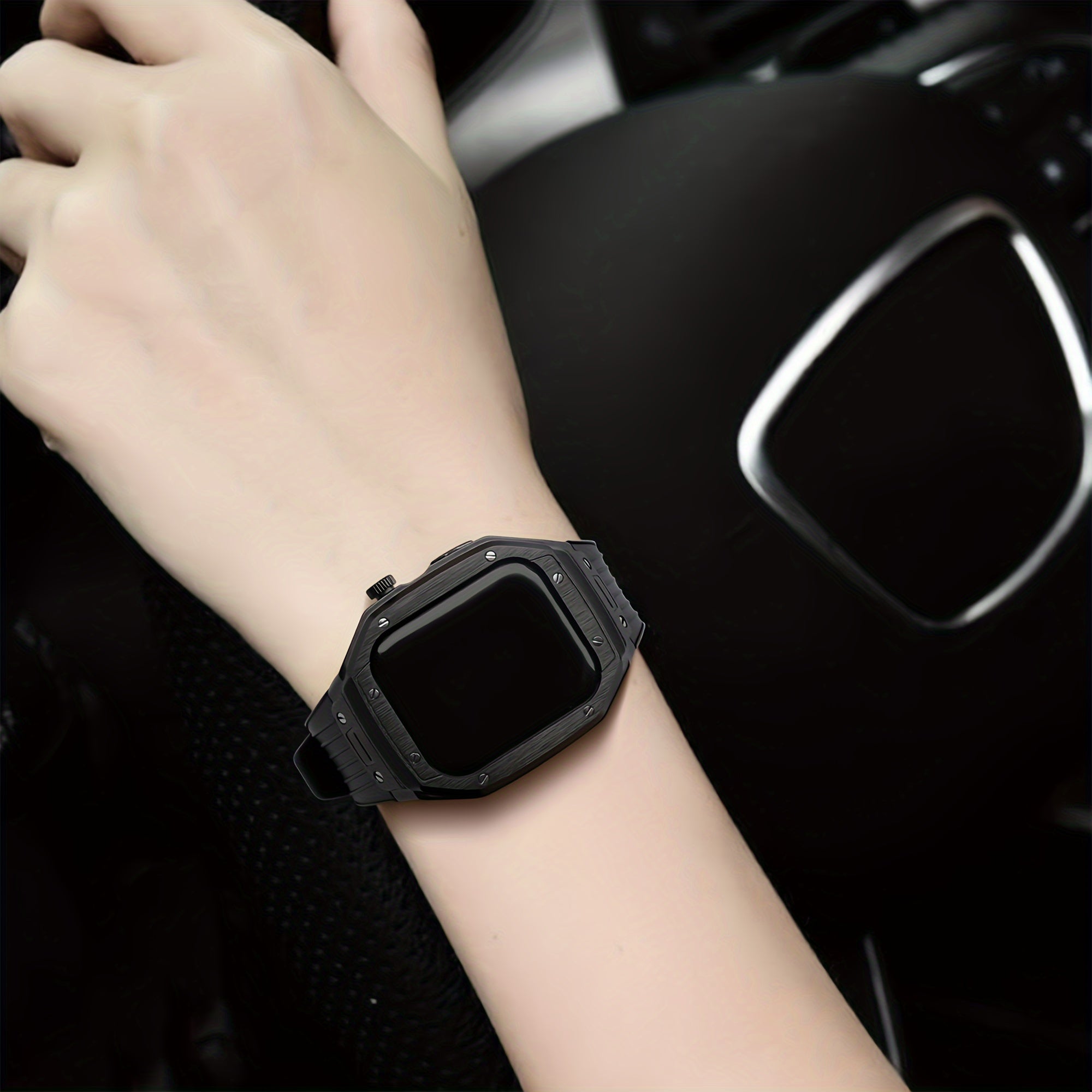 TPU Watch Band with Case for IWatch Series 9/8/7/6/5/4 45mm Rugged Strap with Metal Bumper Cover