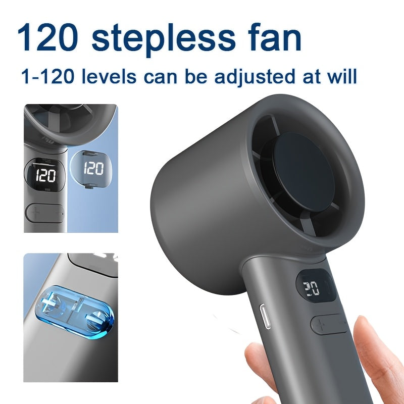 Mini Handheld Fan with LCD Display, USB Rechargeable, Portable, Quiet Operation