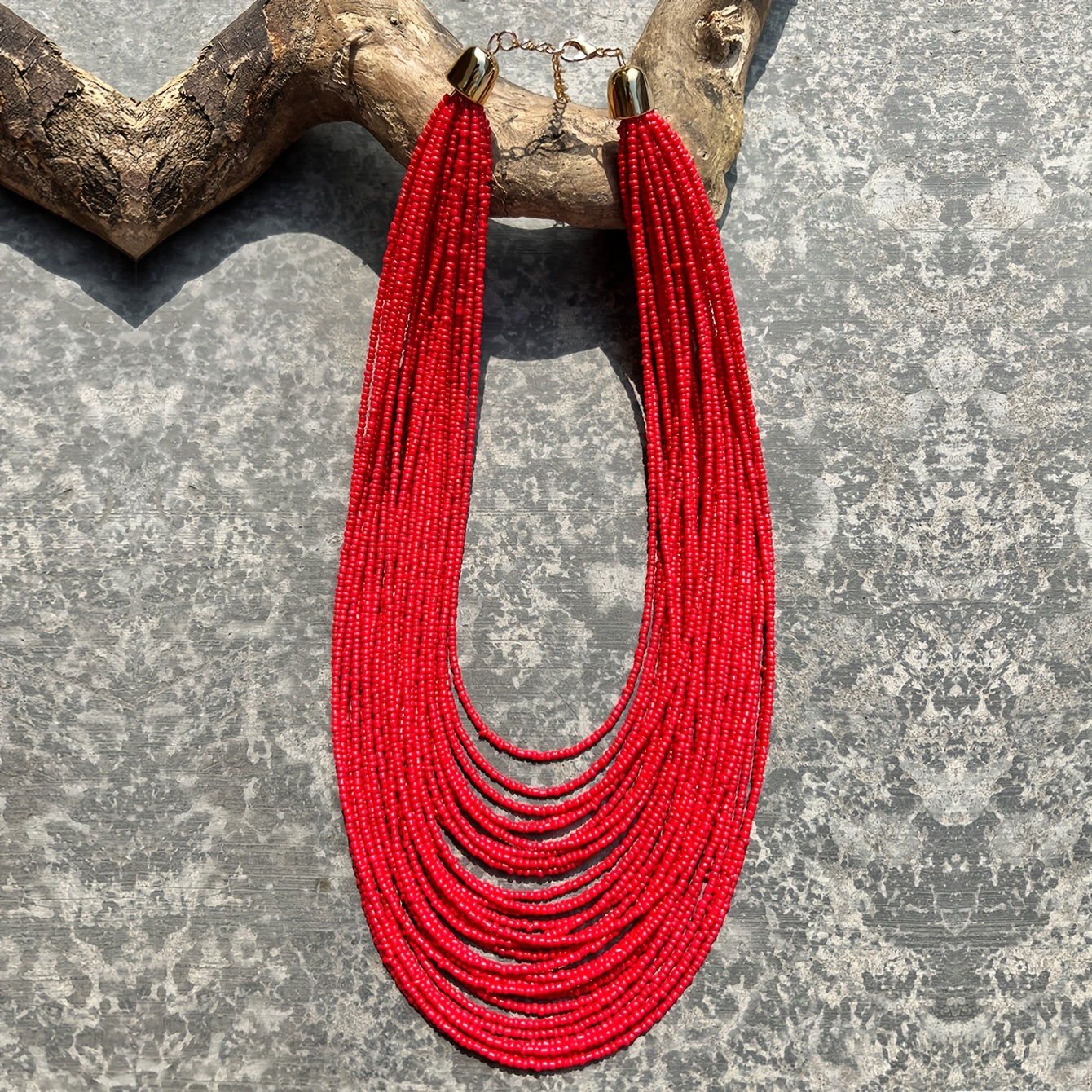 Boho Red Rice Bead Multilayer Necklace for Women