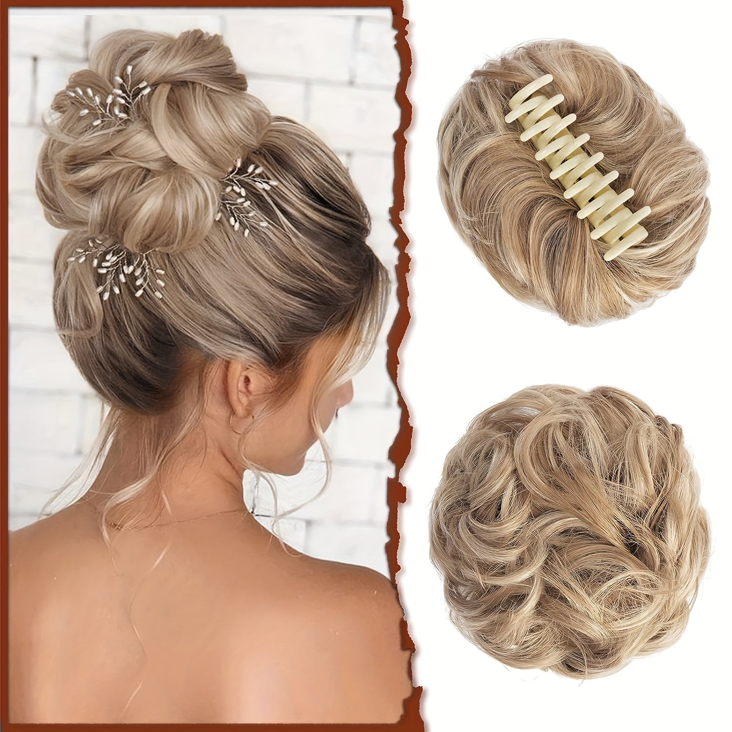 Women's Wavy Curly Hair Bun Synthetic Fiber Updo Hairpiece with Claw Clip