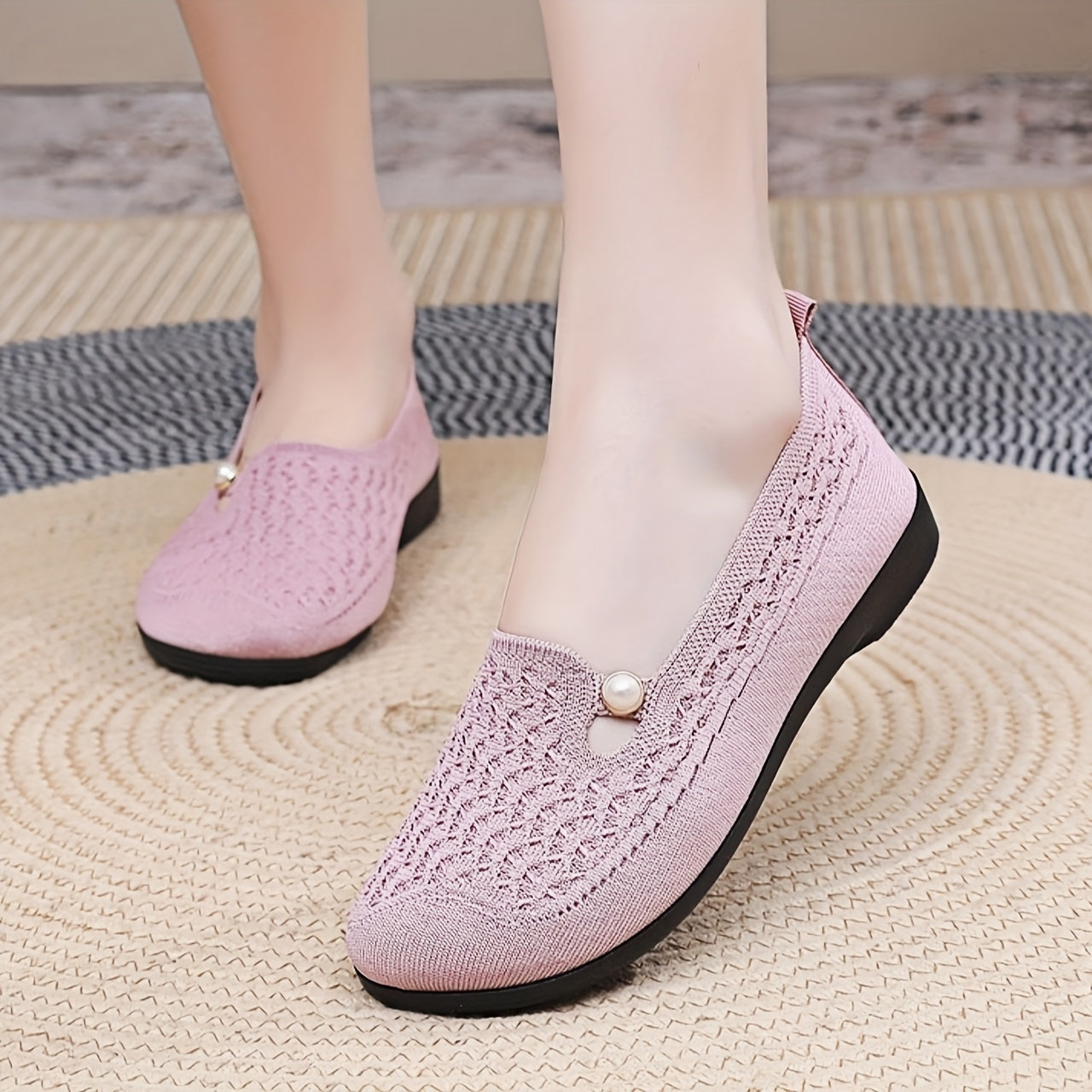 Women's Breathable Cut-Out Slip-On Flats Casual Loafers for Mom