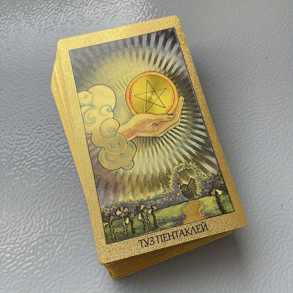 Russian Golden Tarot Deck 78 Cards with Russian Paper Guide Book for Divination