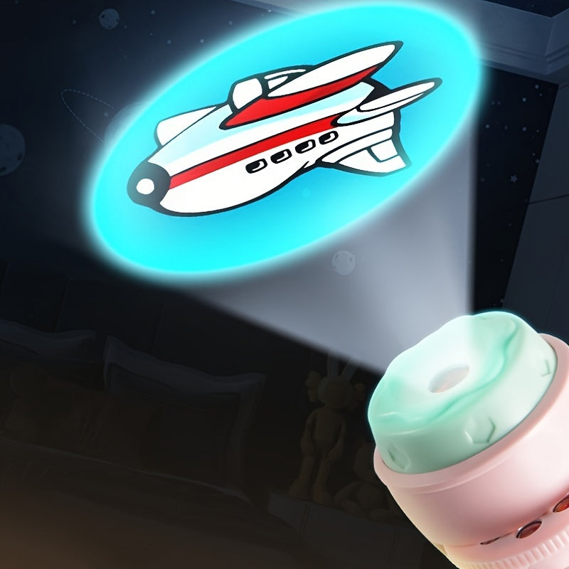 Proyector educativo infantil para niños de 3+ años con patrones de dinosaurios, océano, frutas en rosa, púrpura, verde y amarillo