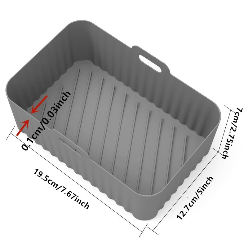 1/2 dona kvadrat havo fritüri silikon qozon oven pishirish panjara uchun, o'lchami 19.48cm x 12.7cm x 6.99cm.