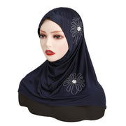 Women's Solid Color Elastic Polyester Hijab with Rhinestone and Pearl Accents