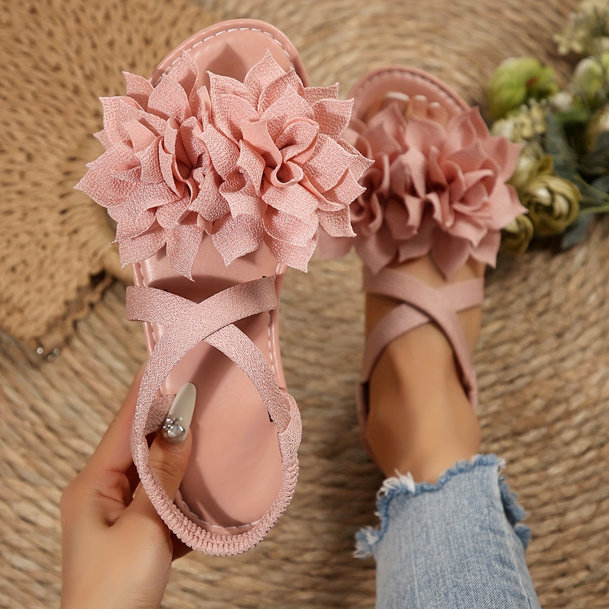 Women's Plus Size Flat Sandals Open-Toe Slip-On Casual Summer Shoes