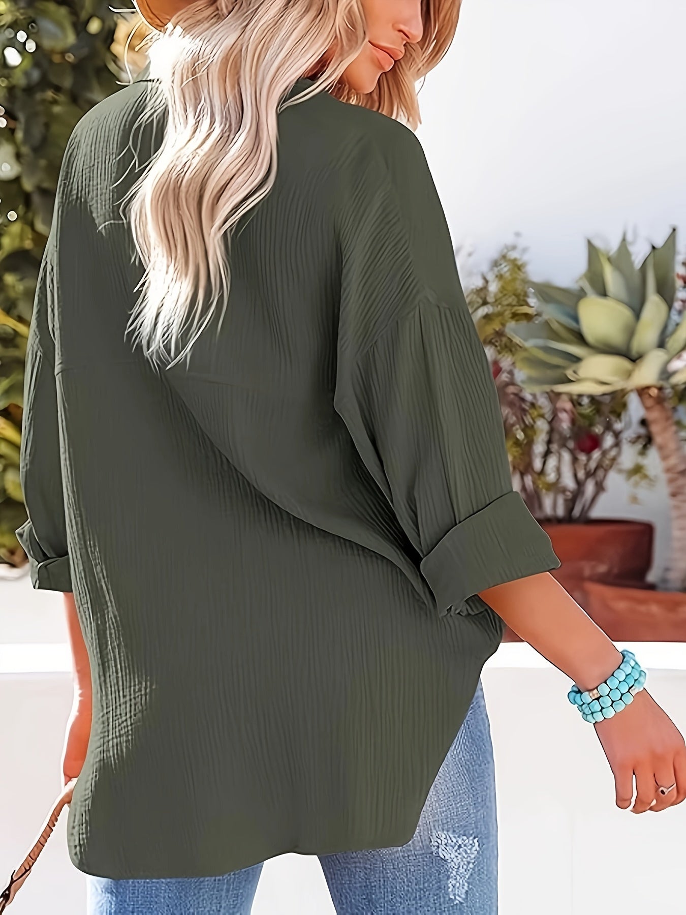 Plus Size Women's Oversized Black Button-Down Shirt Long Sleeve Casual