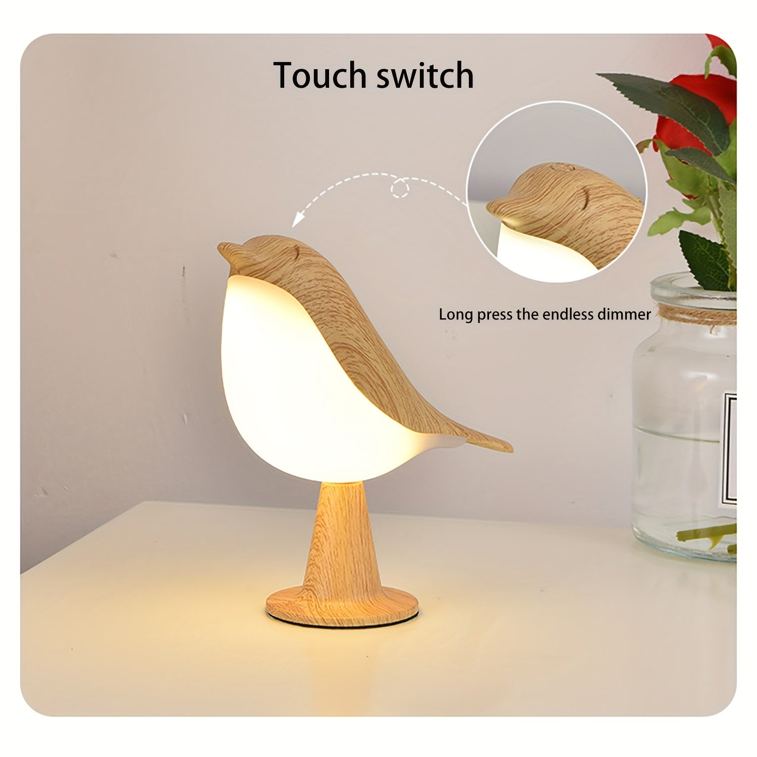 Art Deco Bird LED Table Lamp with Touch Night Light Rechargeable Lithium Battery and USB Cable in Maple Leaf Color