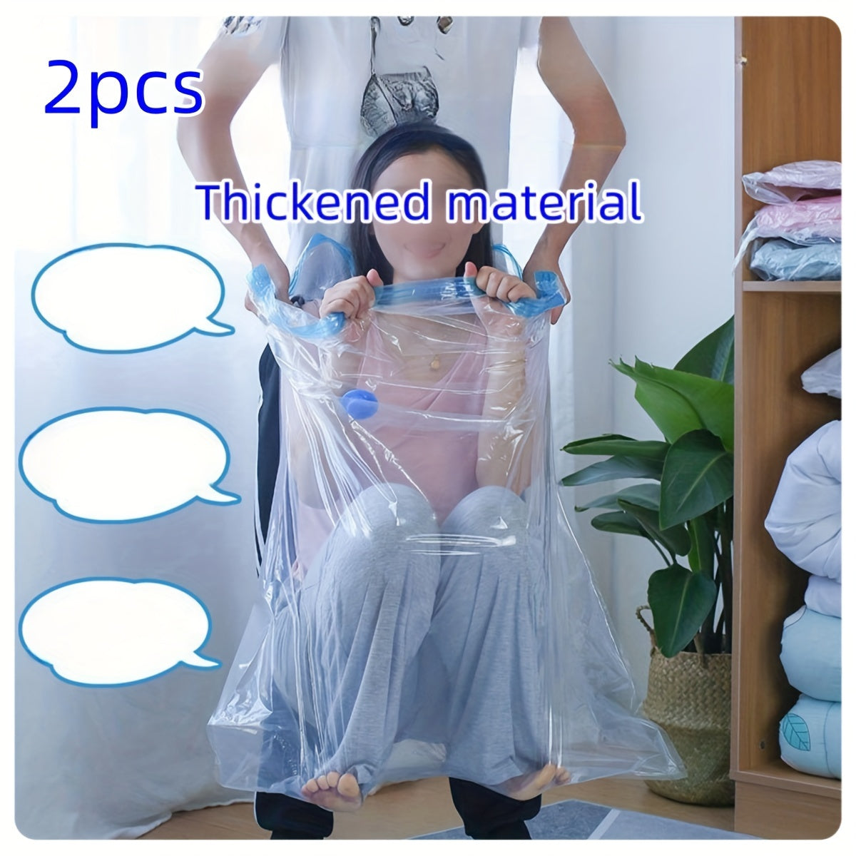 Set of 2 Vacuum Storage Bags for Clothes 50.8x71.12cm Sealable Compressible Zippered Organizer