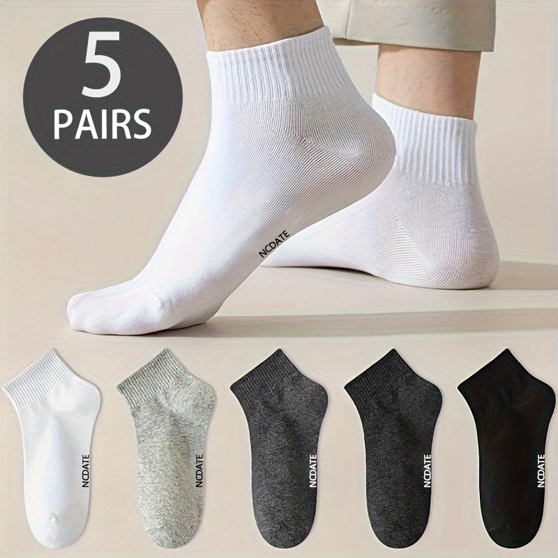Men's Short Crew Socks 5 Pairs Breathable Casual Sports Outdoor Polyester Lycra