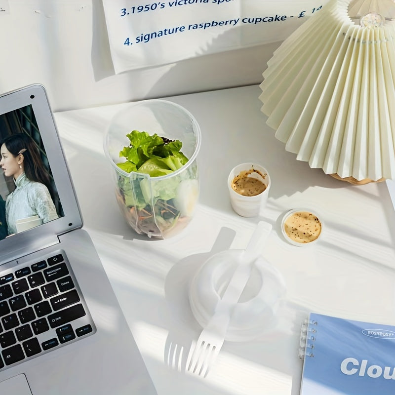 1000 мл салатный контейнер из пластика без BPA, овальной формы, с держателем для заправки и вилкой для овощей и фруктов на ходу