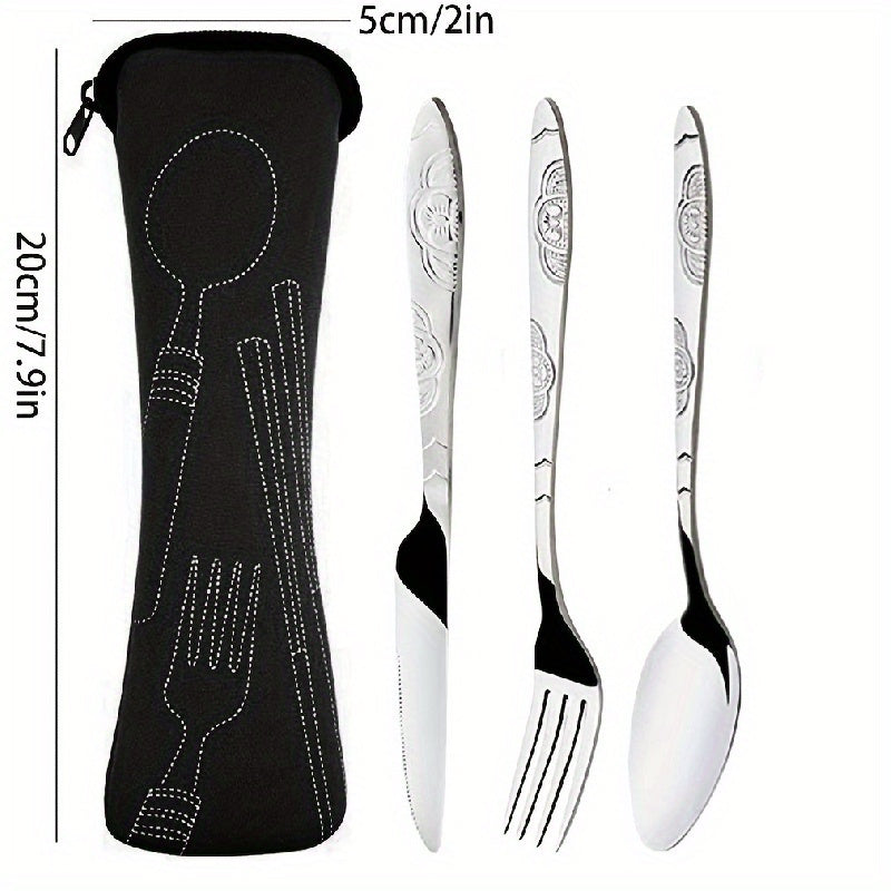 Stainless Steel Cutlery Set with Knife Fork Spoon in Travel Case for Camping