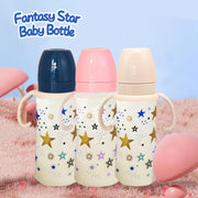330ml Baby Feeding Bottle for 6-36 Months with Handle and Fairy Star Design in White Blue Pink
