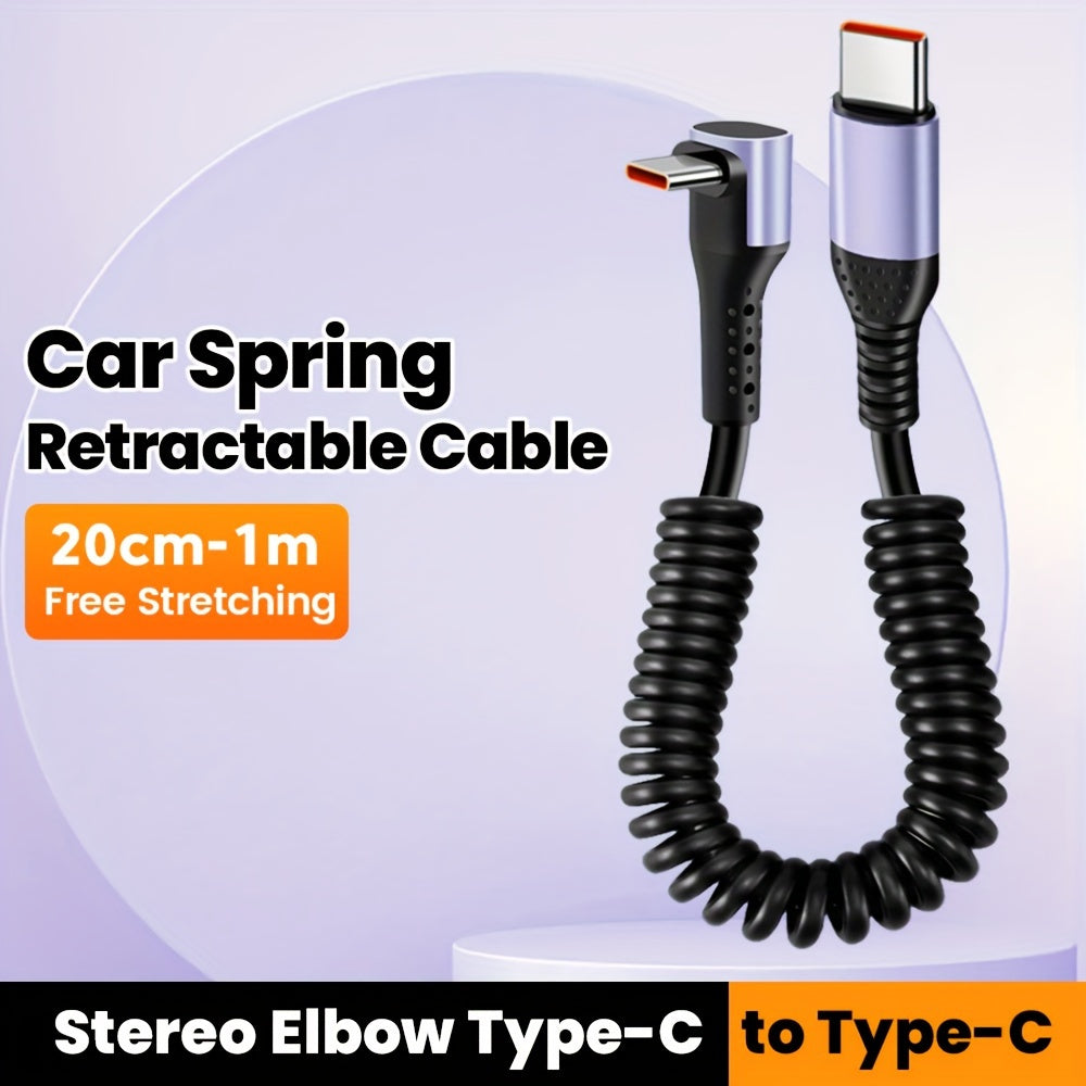 Spring Data Cable Elbow USB C Fast Charging Cable for iPhone 15 Samsung Xiaomi