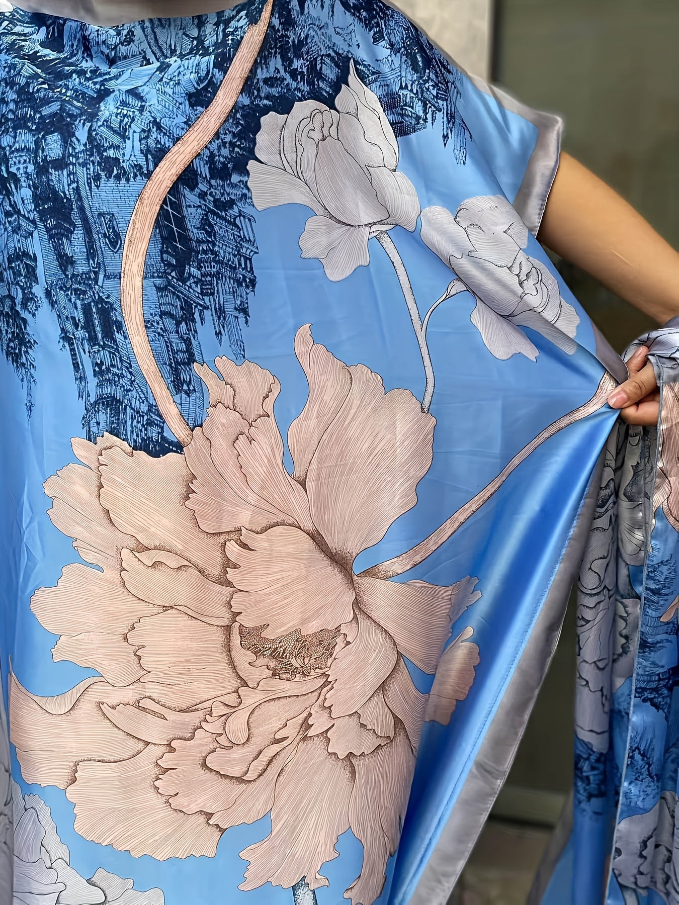 Plus Size Floral Dress Longline Short Sleeve Crew Neck Spring Summer