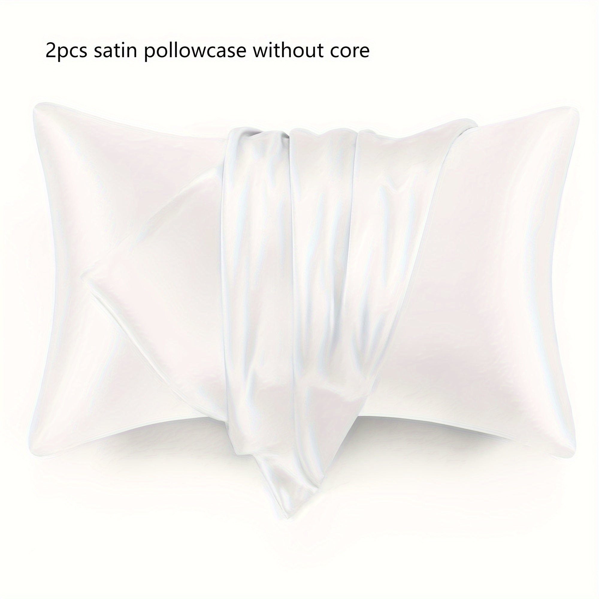 Set of 2 White Satin Pillowcases Breathable Cooling Hypoallergenic Sleep