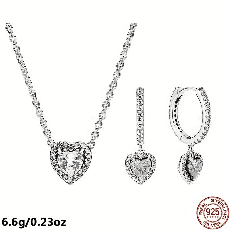 Chiroyli 925 Sterling Silver Yurak Shaklidagi Zargarlik to'plami - Noqulay teri uchun xavfsiz, Har kuni kiyish yoki sovg'a berish uchun ideal