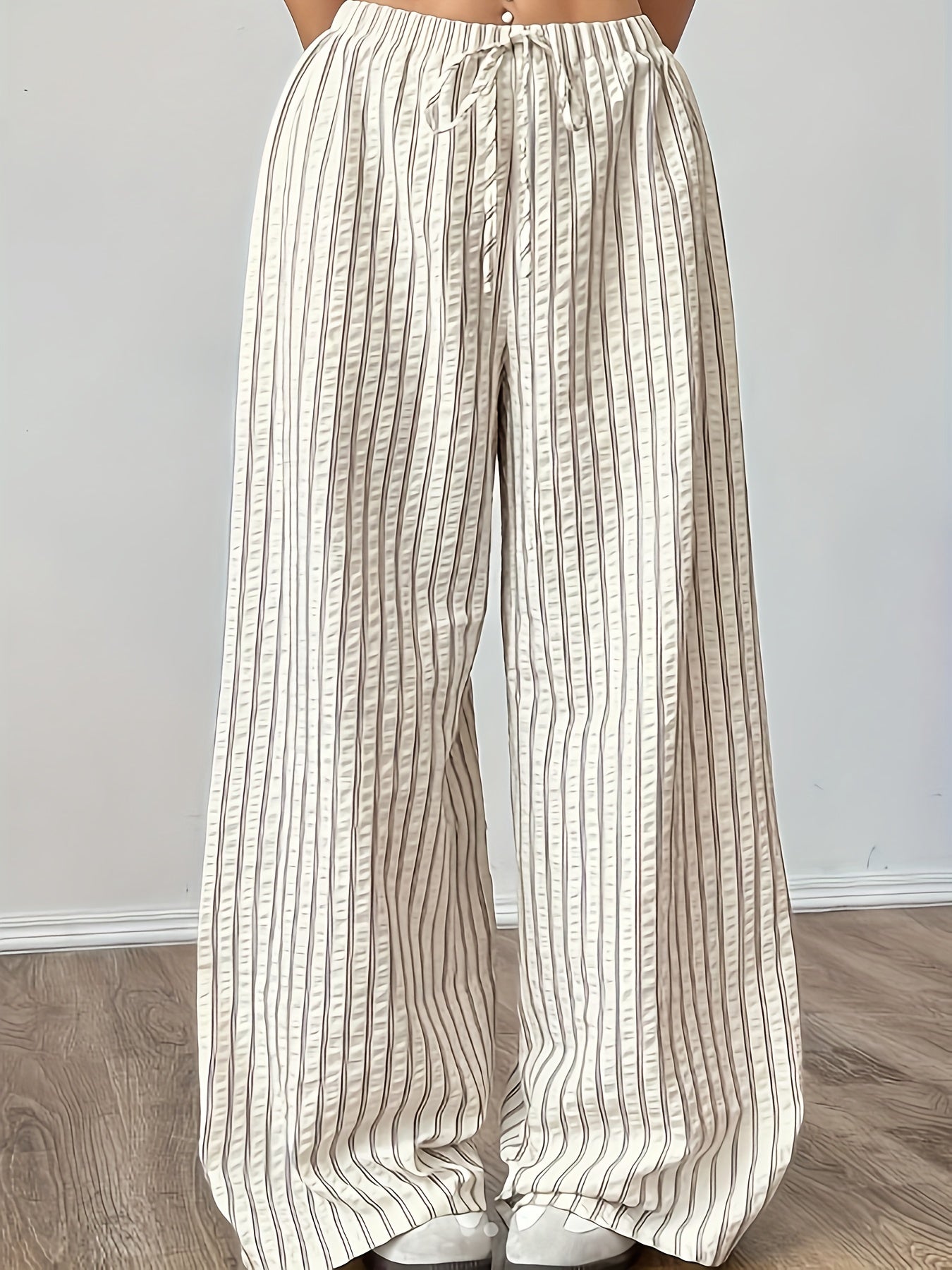Women's Casual Striped Loose Straight Pants Large Size