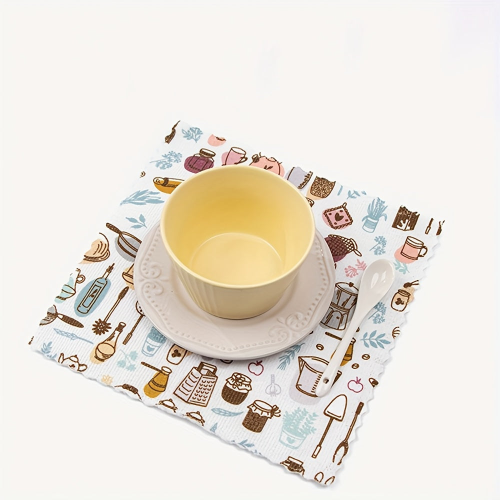 Plush Retro Coffee Microfiber Kitchen Washcloths Soft Absorbent Reusable