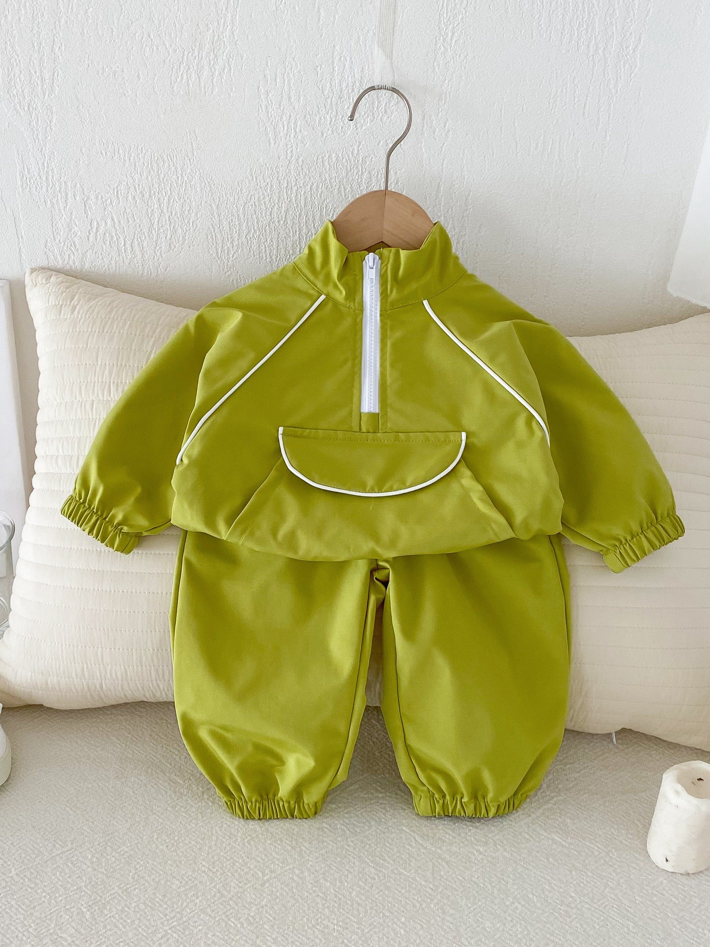 Детский унисекс осенний повседневный комплект из полиэстера с длинным рукавом, однотонный, классический крой, большие карманы