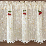 Country Chic Red Daisies and Cherries Curtains with Rod Pocket for Kitchen and Porch