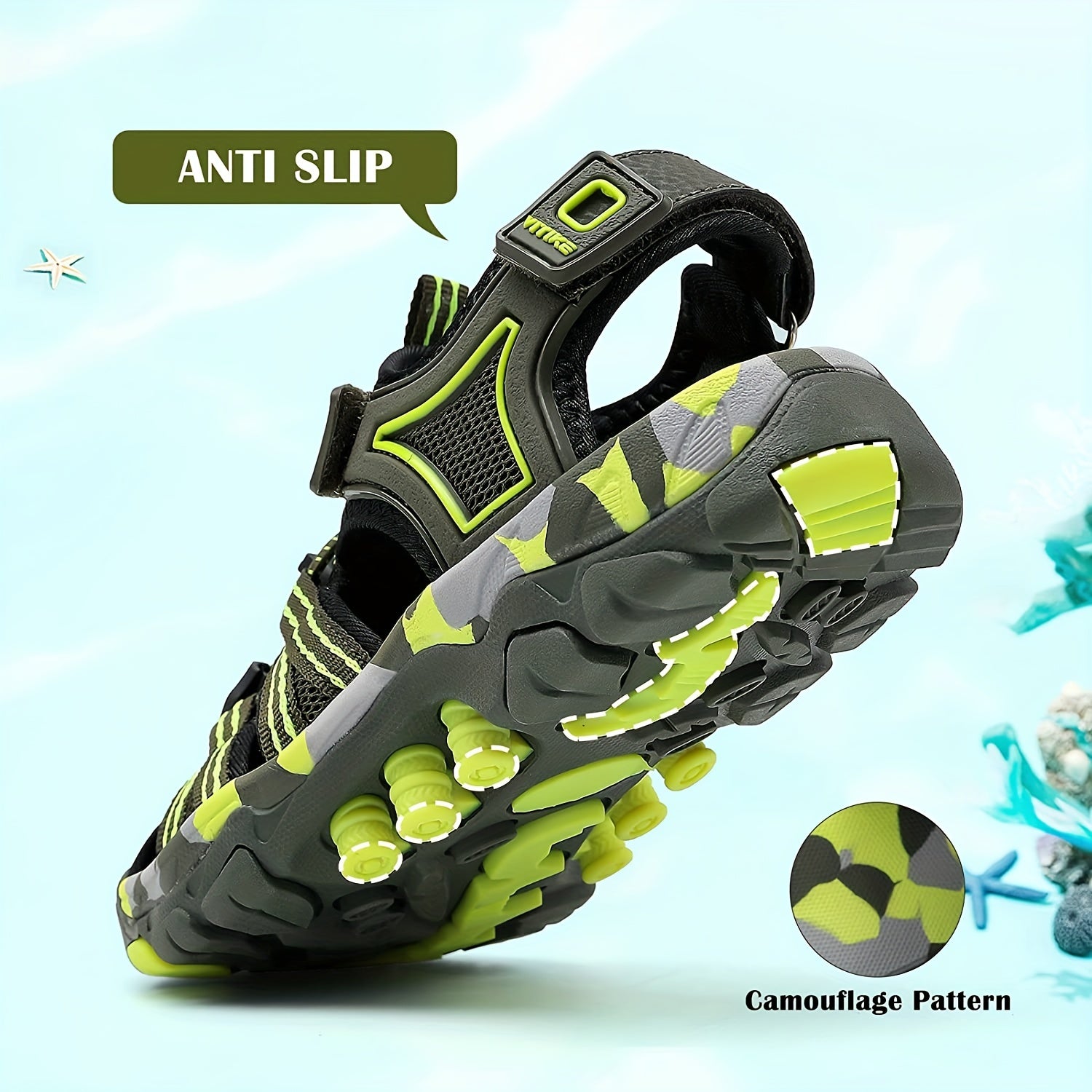 Kids' Camo Sports Sandals Closed Toe Hook-and-Loop Strappy Beach Pool Spring Summer