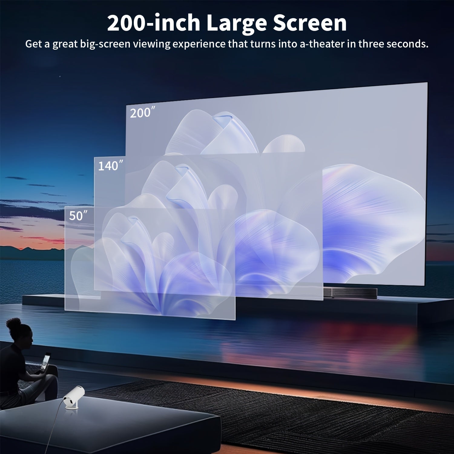 Intelligent Projector 1280x720P 180° Projection Home Cinema Camping Office