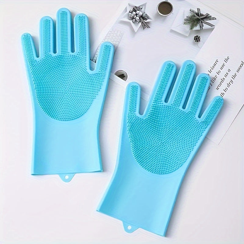 Waterproof Silicone Dishwashing Gloves Set of 2 Pink Blue Lead-Free Kitchen Household