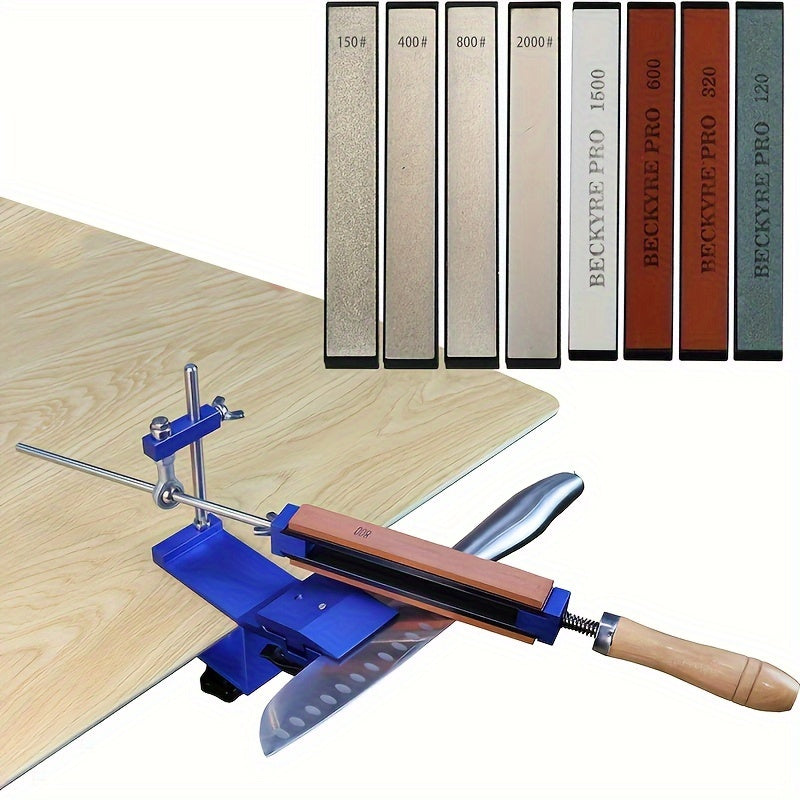 Manual Fixed Angle Knife Sharpener with Adjustable Clamping and Diamond Edge
