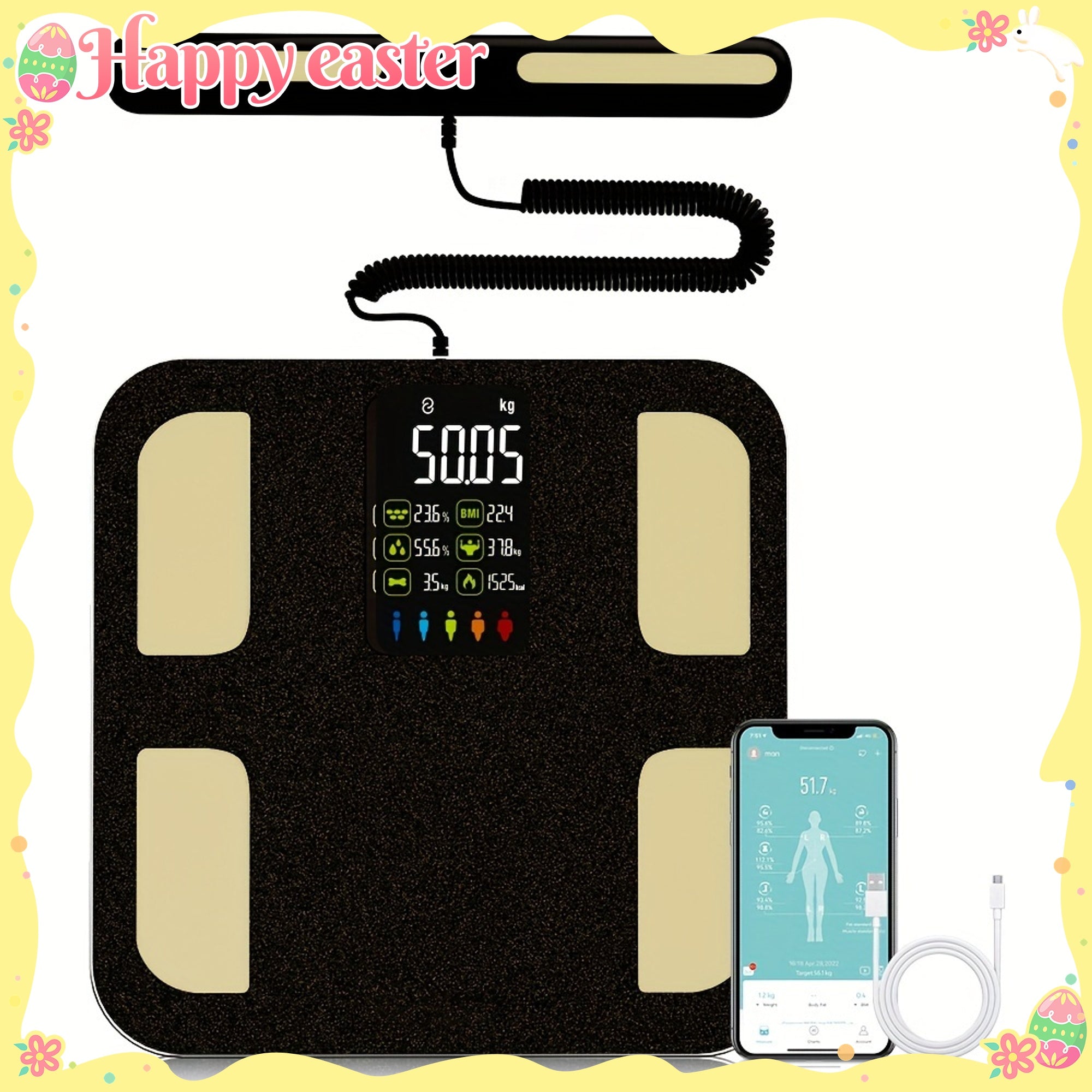 Body weight scale wireless connectivity USB rechargeable battery health monitoring for home use