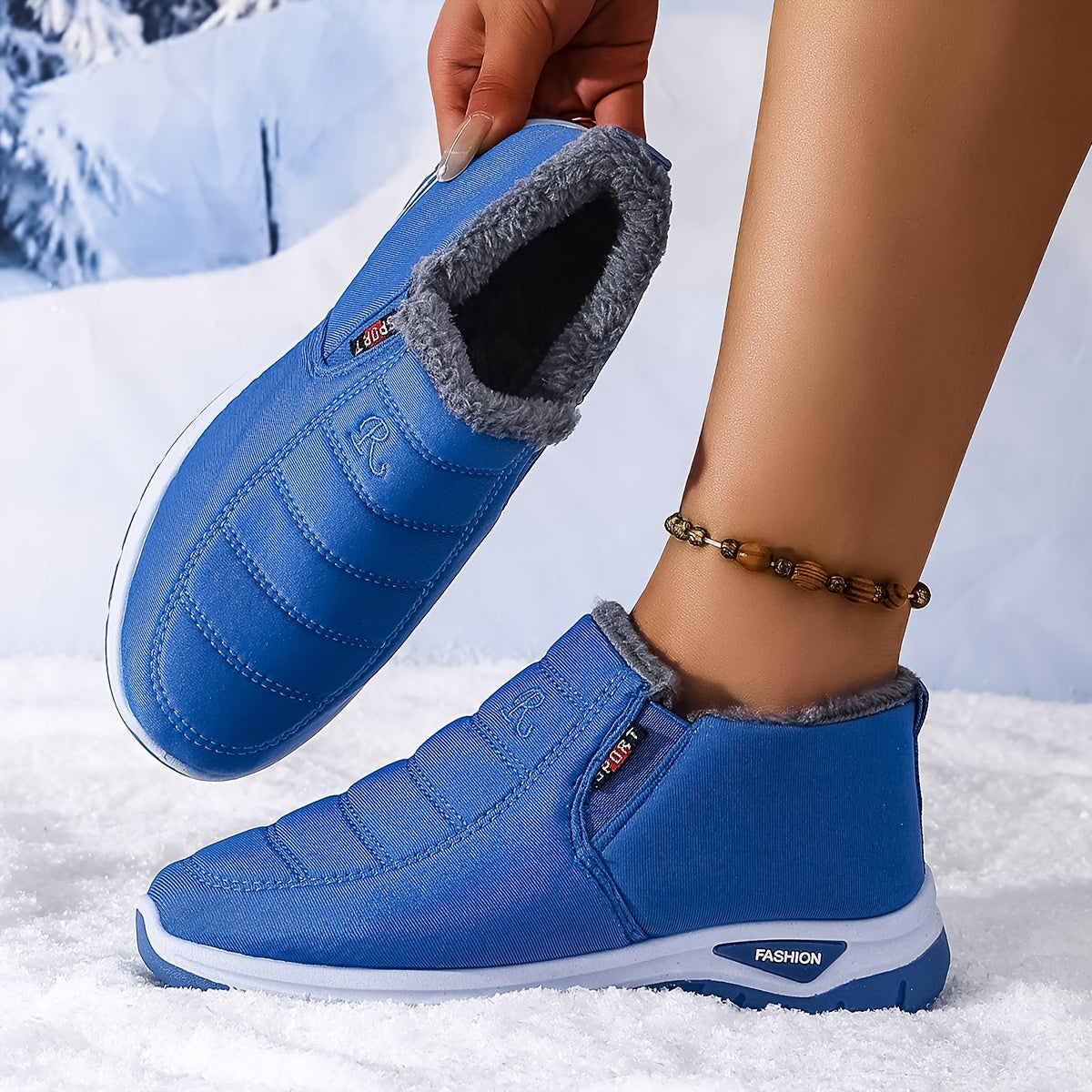 Women's Fleece-Lined Ankle Boots Lightweight Winter Hiking Shoes Black