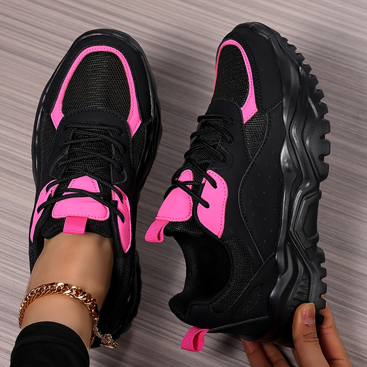 Women Casual Dad Shoes Versatile High Aesthetic Comfort Black