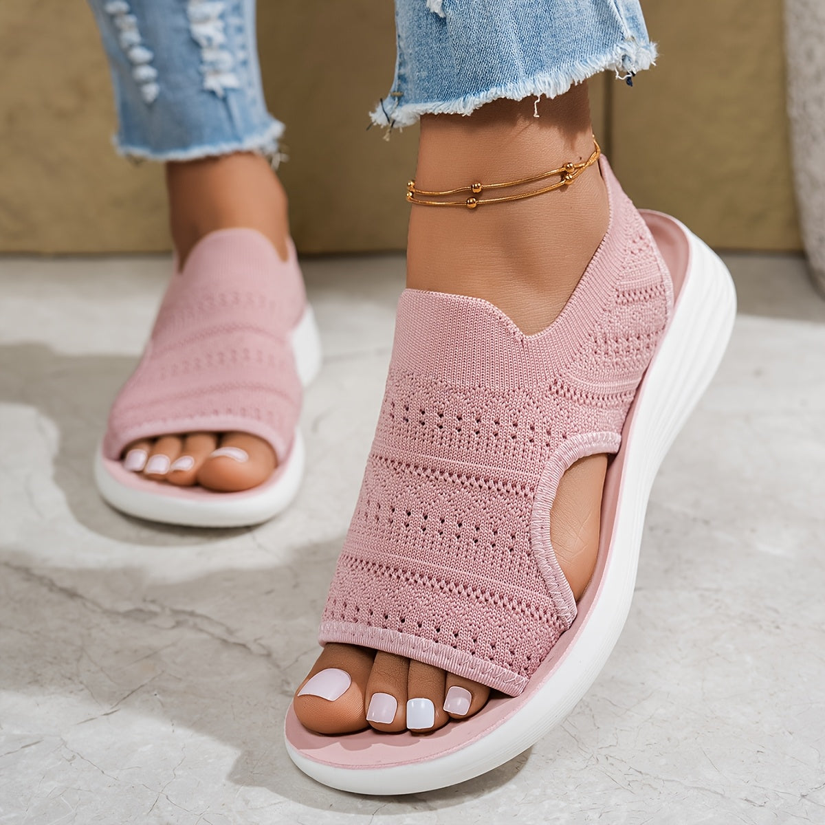 Women's Slip-On Sandals Breathable Fabric Upper Lightweight PU Sole Casual Summer Shoes for Travel Beach Daily Wear