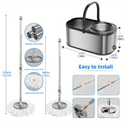 Stainless Steel Spin Mop and Bucket Set with 360-Degree Rotating Mop for Home Cleaning