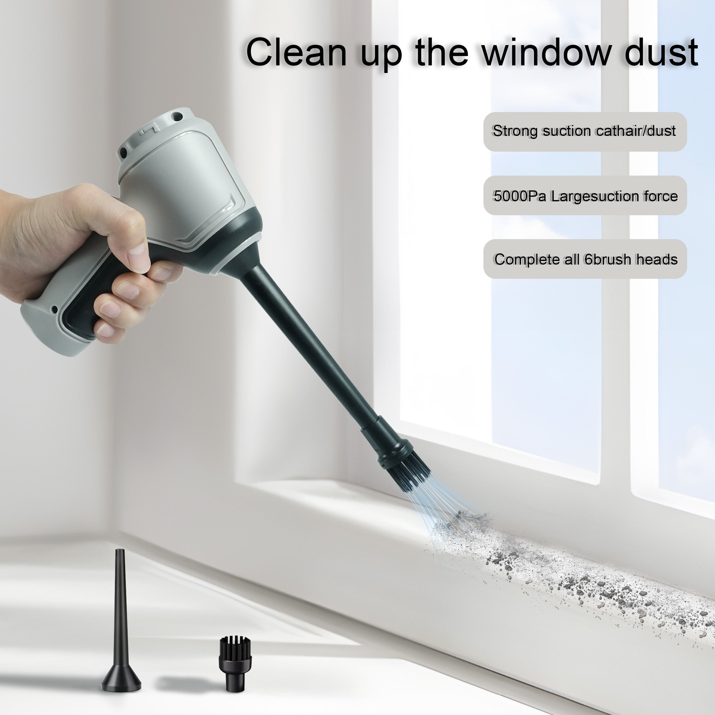 Портативный беспроводной мини-ручной пылесос для использования в автомобиле и дома. Перезаряжается через USB с высокой эффективностью. Идеально подходит для очистки шерсти домашних животных. Цвет: серый/зеленый.