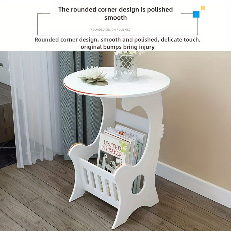 European Style Wooden Side Table with Drawer Storage, Round and Square End Table for Living Room and Bedroom