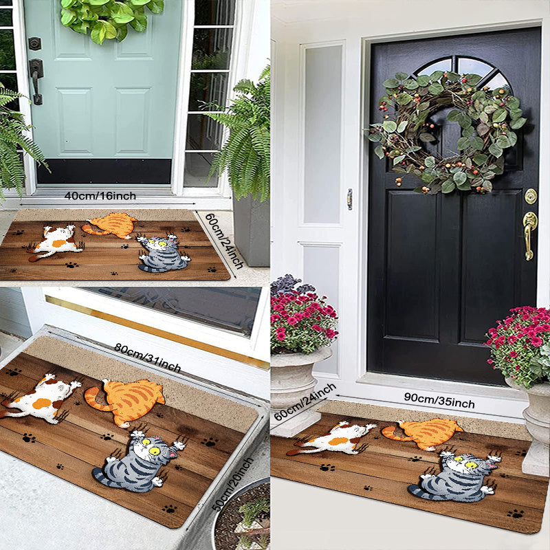 Multfilm Mushuk Doormat Vintage Yog'och Teri Slayt Qaytmaslik Qattiq Tozalash O'choq va Tashqi Oyoq Yostiq