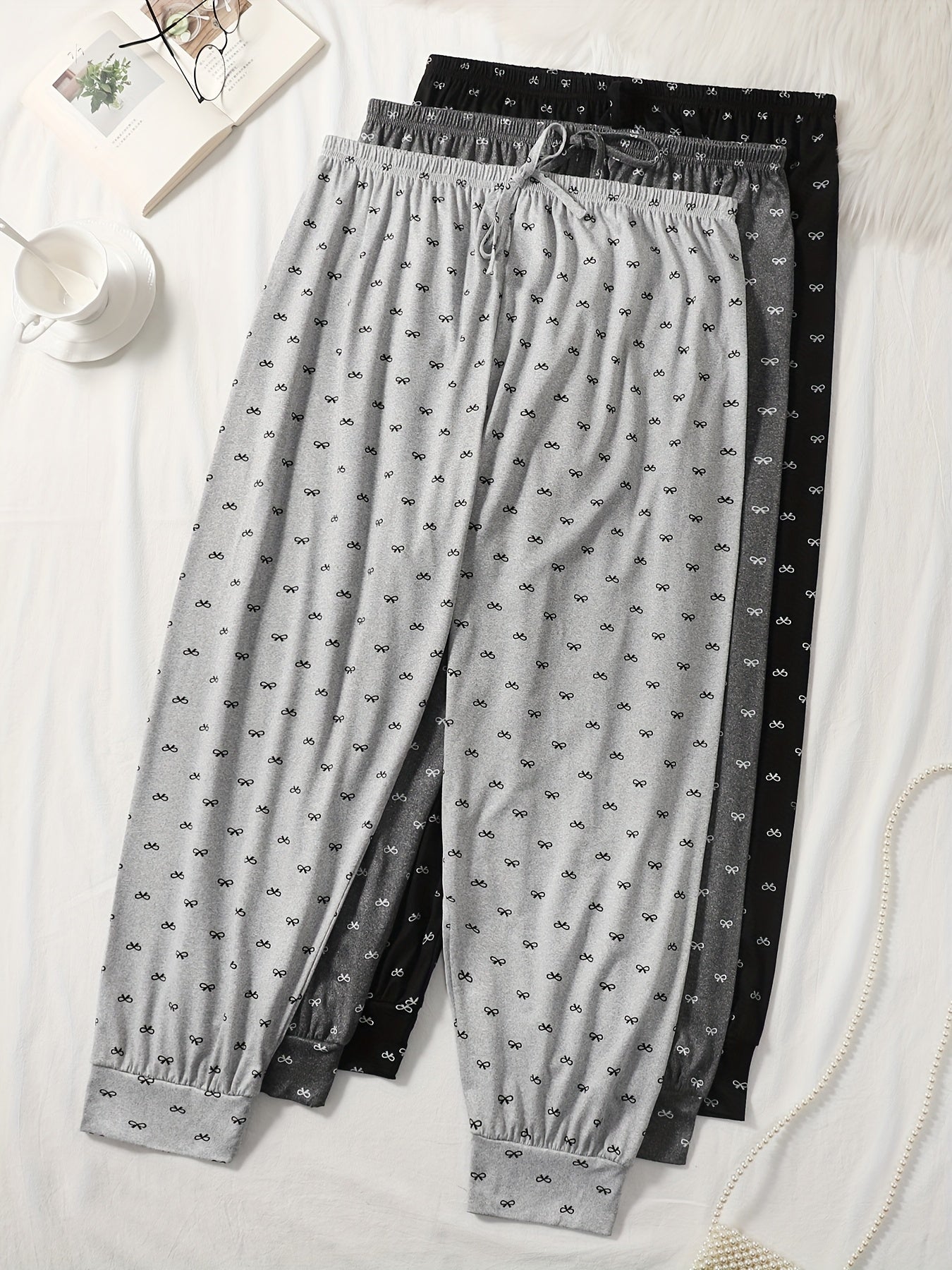 Plus Size Women's Lounge Pants Casual Joggers Sleep Pants Bow Print