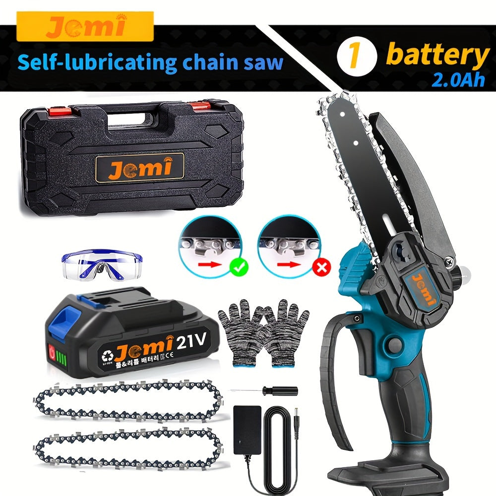 Mini motosierra inalámbrica de 6 pulgadas con 2 baterías, bloqueo de seguridad, ligera para cortar madera