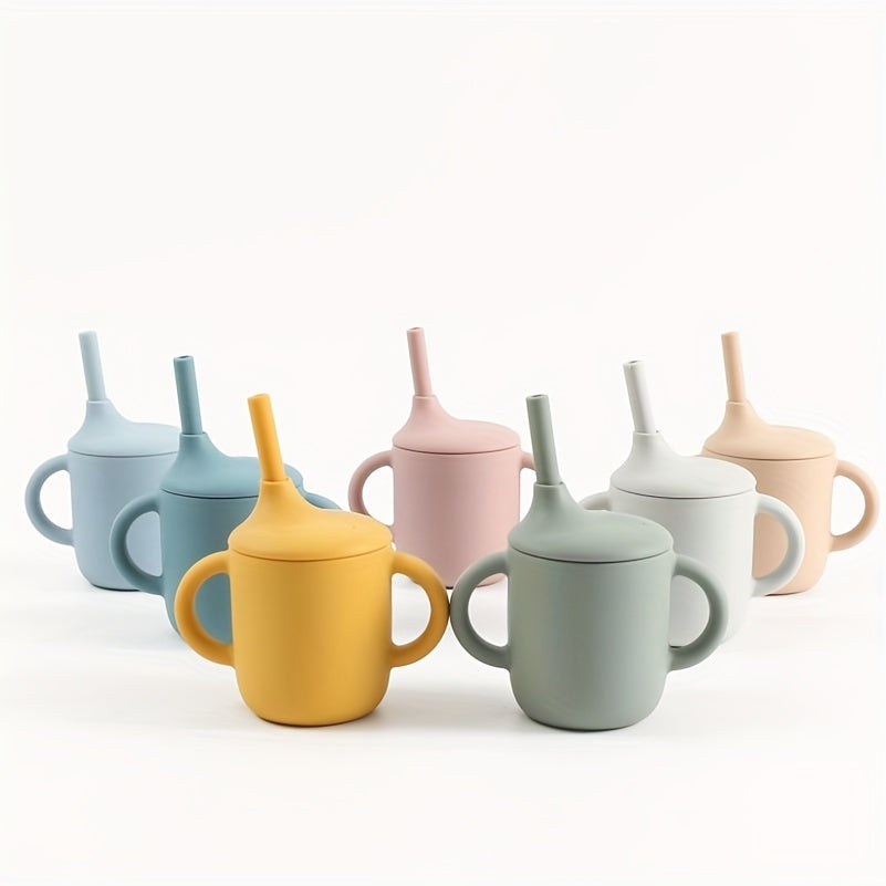 Toddler Silicone Training Cup with Straw Handle Anti-Spill Durable Heat-Resistant