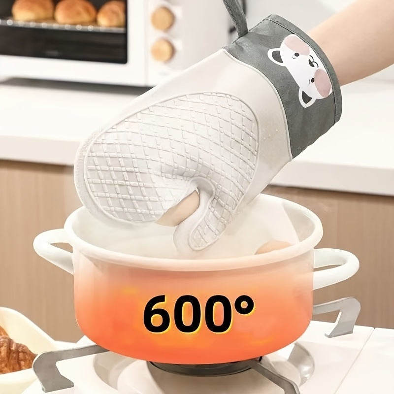 Silicone Heat-Resistant Oven Gloves 1 Pair Non-Slip Microwave Safe Baking Mitts