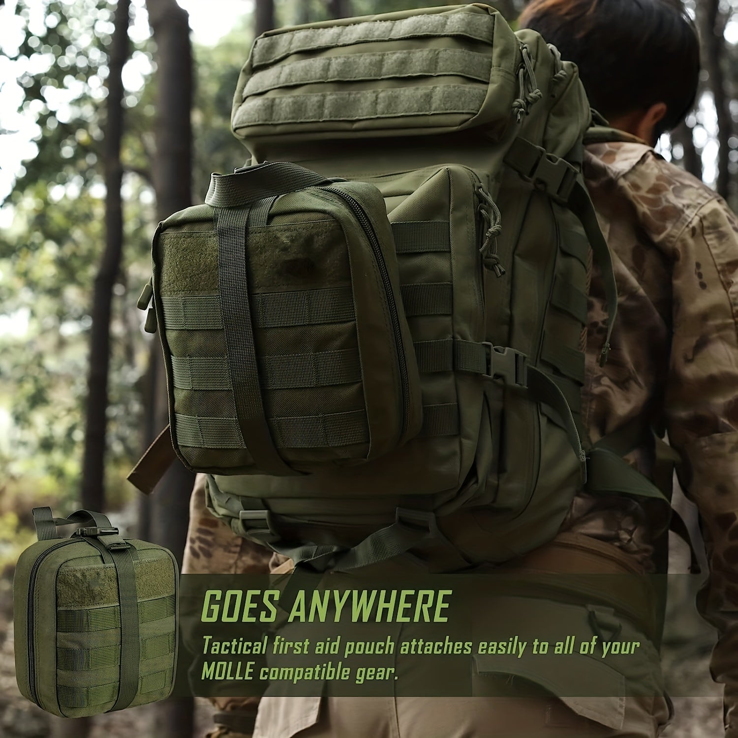 Tactical First Aid Kit with Quick-Release EMT Pouch MOLLE System Nylon Bag Green