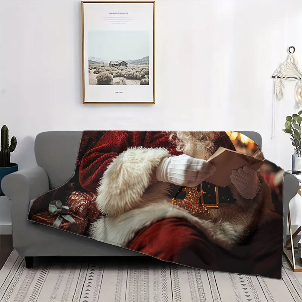 Flannel Fleece Throw Blanket with Digital Santa Print Hypoallergenic Quilted All-Season Christmas Gift