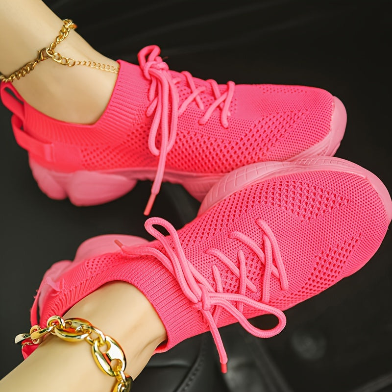 Women's Solid Color Platform Sneakers Breathable Lace-Up Running Shoes Plus Size