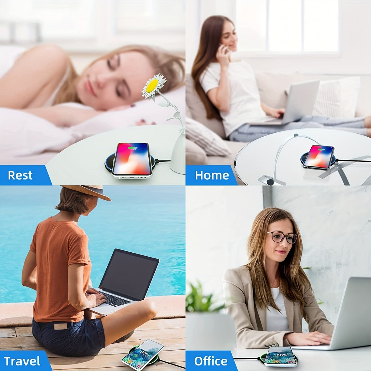 15W Fast Wireless Charger for iPhone and Galaxy Series Slim Design Bedside Office Compatible