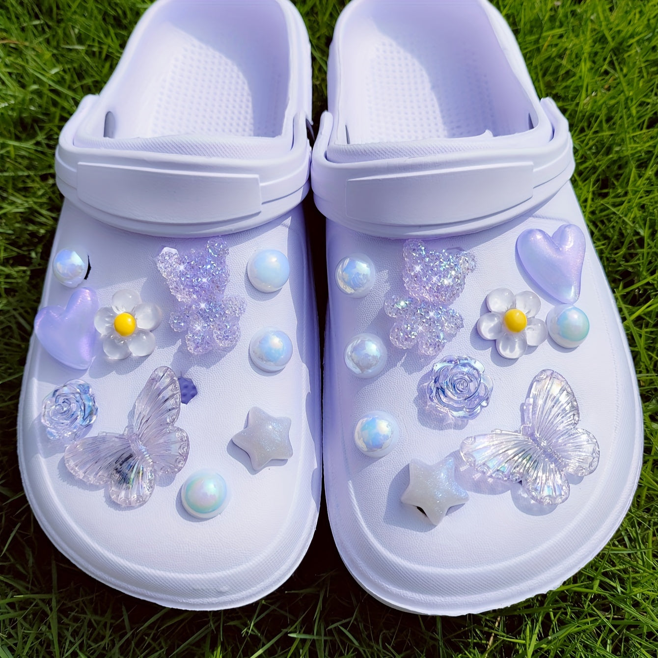 20pcs Purple Bear Butterfly Flower Shoe Decorations for Slippers and Sandals