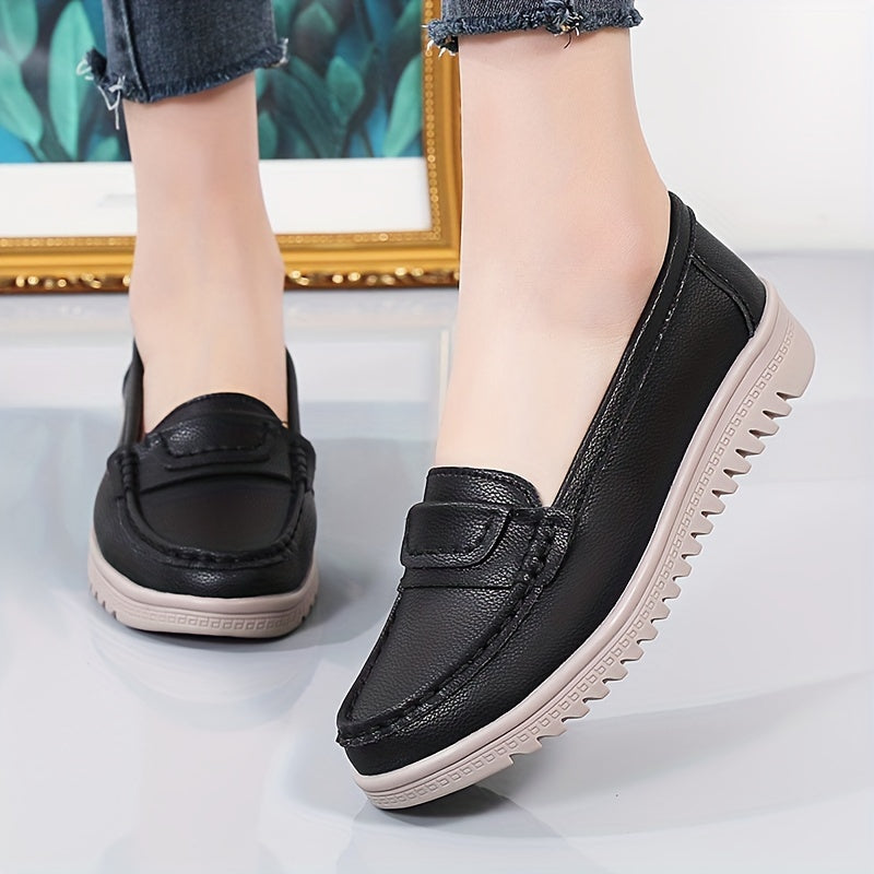 Women's Slip-On Loafers Non-Slip Casual Shoes Solid Color Embroidered PVC Sole