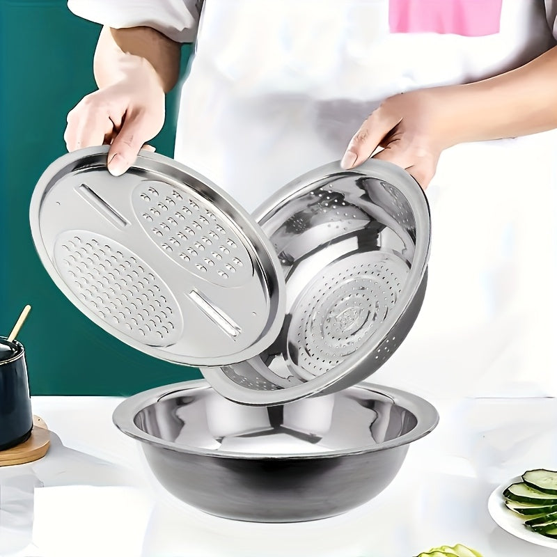 Stainless Steel Kitchen Set 3 Pieces Slicer Grater Strainer with Drain Basket