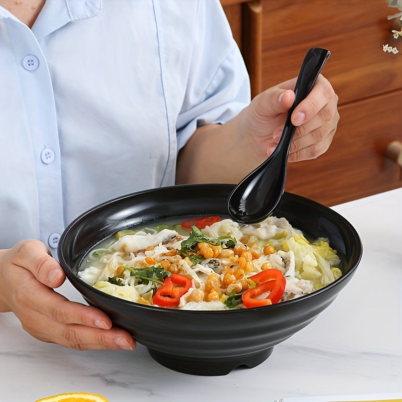 Unbreakable Black Ramen Bowl Set with Spoon Large Dishwasher Safe Microwave Safe